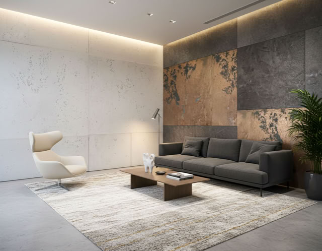 Modernes Wohnzimmer mit Effektspachtel Smoke und Bronze von glaMUR