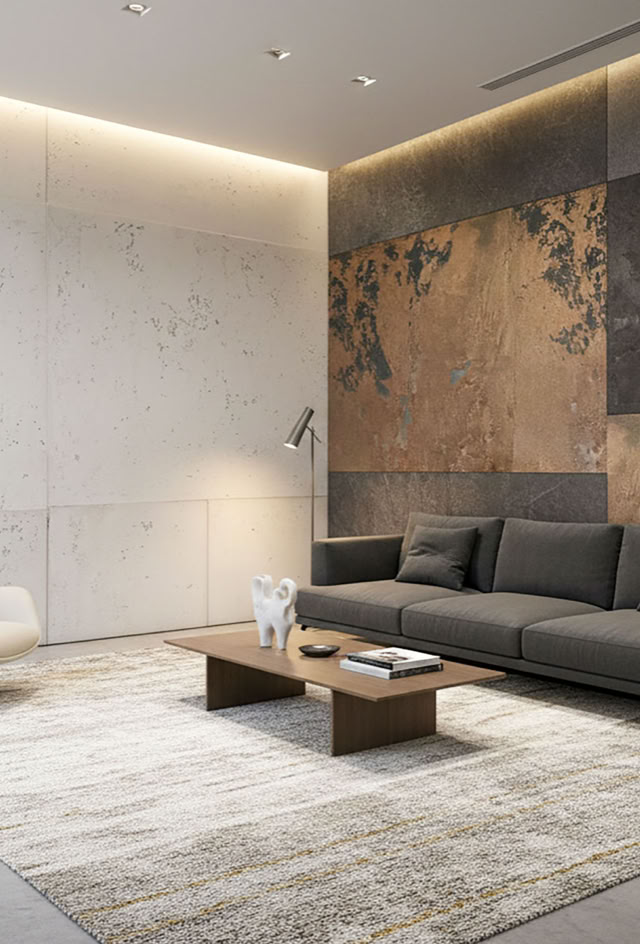 Modernes Wohnzimmer mit Effektspachtel Smoke und Bronze von glaMUR