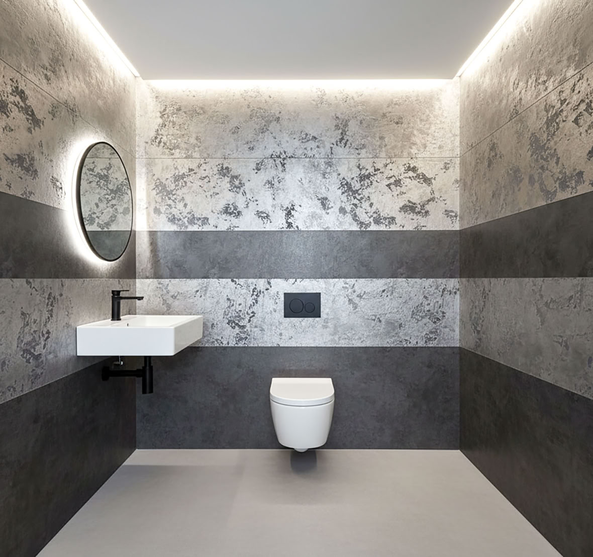 Effektspachtel gestreift Silber und Smoke im Gaeste WC