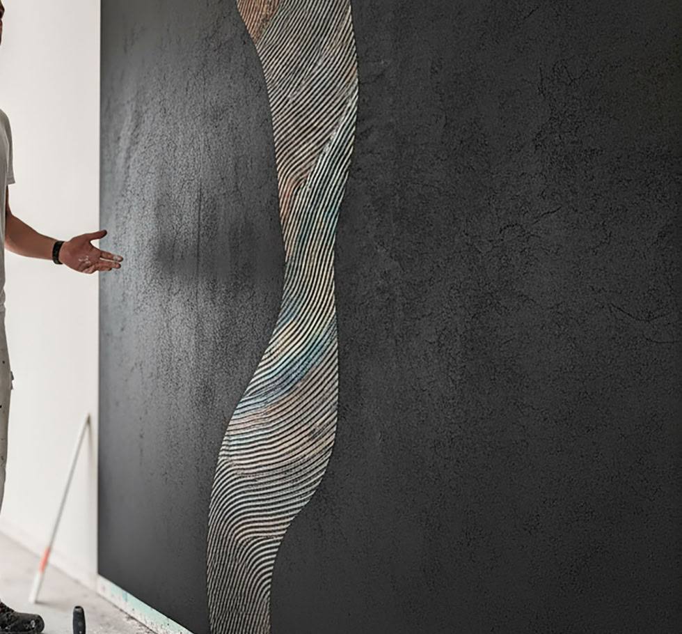 Musterwand im Workshop W121 mit Streifen Aplikation