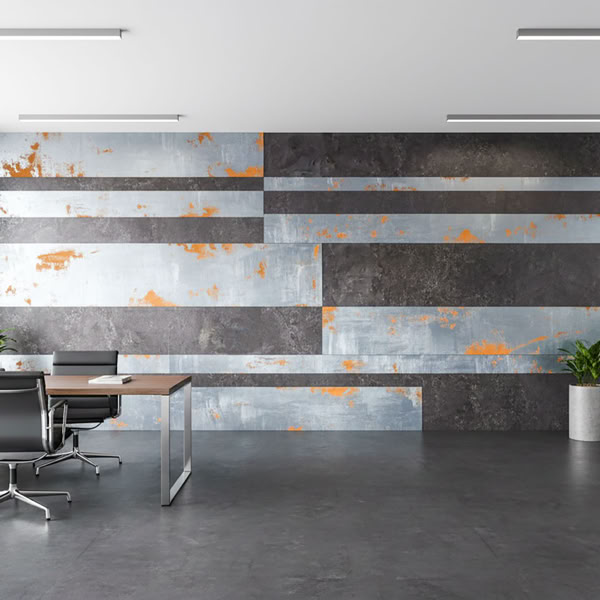 Modernes Büro mit Effektspachtel Wand Edelrost & Effektspachtel in Streifen