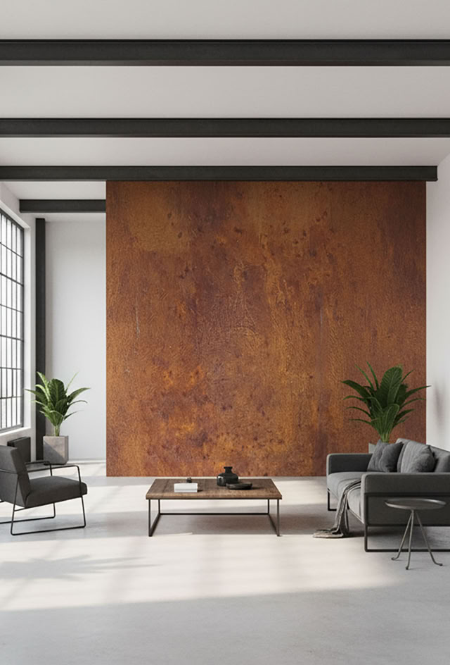 Ein modernes Wohnzimmerwand mit Edelhrost